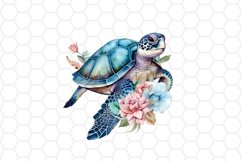 Watercolor Floral Sea turtle Clipart