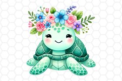 Watercolor Floral Sea turtle Clipart Sea Turtle PNG Design