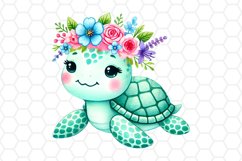 Watercolor Floral Sea turtle Clipart Sea Turtle PNG Design