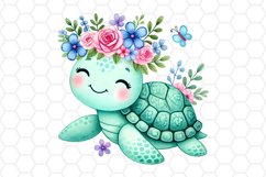 Watercolor Floral Sea turtle Clipart Sea Turtle PNG Design