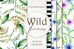 Seamless Wild Flowers Watercolor Patterns - JPG Product Image 1