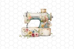 Watercolor Floral Sewing Machine Clipart