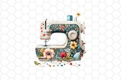 Watercolor Floral Sewing Machine Clipart