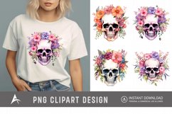 Watercolor Floral Skull Clipart Product Image 1