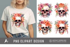 Watercolor Floral Skull Clipart Product Image 1