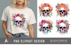 Watercolor Floral Skull Clipart Product Image 1