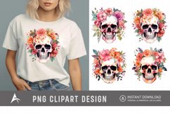 Watercolor Floral Skull Clipart Product Image 1