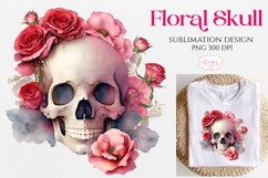 Watercolor floral skull clipart PNG for sublimation Product Image 1