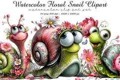 Watercolor Floral Snail Clipart Product Image 1