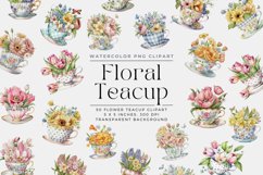 50 Watercolor Vintage Floral Teacup Spring Clipart Png Product Image 1