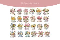 50 Watercolor Vintage Floral Teacup Spring Clipart Png Product Image 2