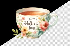 Watercolor floral teacup flowers Happy Mother Day greeting quote print 20 oz tumbler skinny mug wrap clipart t-shirt sublimation printable design