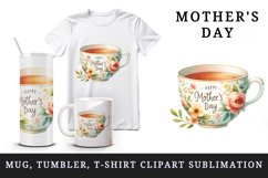 Watercolor floral teacup flowers Happy Mother Day greeting quote print 20 oz tumbler skinny mug wrap clipart t-shirt sublimation printable design