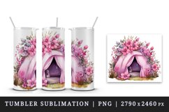 Watercolor floral tent camping sparkle pink flowers travel landscape 20 oz tumbler skinny mug wrap clipart t-shirt sublimation printable design