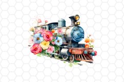 Watercolor Floral Train Clipart