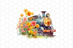 Watercolor Floral Train Clipart