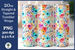 Pretty watercolor floral design being shown on a 20oz skinny tumbler