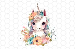 Watercolor Floral Unicorn Cliparts