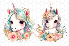 Watercolor Floral Unicorn Cliparts