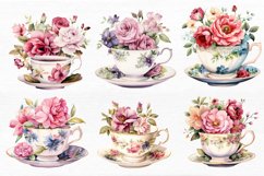 Floral Vintage Teacup Watercolor Clipart Bundle Product Image 4