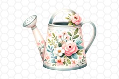 Watercolor Floral Watering Can Clipart Sublimation