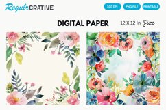 Watercolor Floral Wedding Digital Paper, Floral Wedding PNG Product Image 1