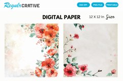 Watercolor Floral Wedding Digital Paper, Floral Wedding PNG Product Image 1
