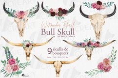 Vivid berry colors floral bull skull with flower bouquets Product Image 1