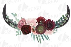 Vivid berry colors floral bull skull with flower bouquets Product Image 12
