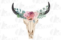 Vivid berry colors floral bull skull with flower bouquets Product Image 13