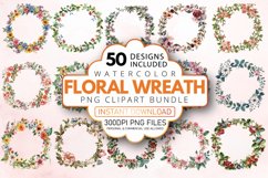 Watercolor Floral Wreath clipart Bundle Product Image 1