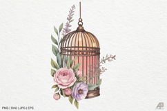 Vintage Floral Birdcage Clipart SVG PNG Product Image 1