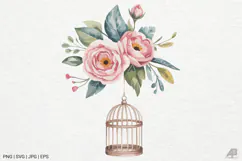 Vintage Floral Birdcage Clipart SVG PNG Product Image 1