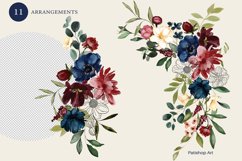 Burgundy &amp; Navy Watercolor Roses Clipart Collection Product Image 5
