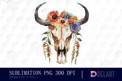Flower Cow Skull Sublimation PNG Clipart Product Image 1