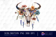 Flower Cow Skull Sublimation PNG Clipart Product Image 1