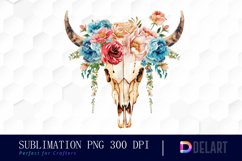 Flower Cow Skull Sublimation PNG Clipart Product Image 1