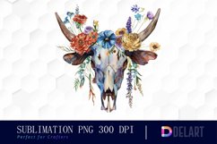Flower Cow Skull Watercolor Clipart Product Image 1
