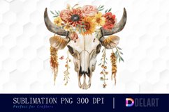 Flower Cow Skull Watercolor Clipart Product Image 1