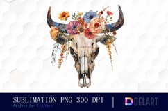 Flower Cow Skull Sublimation PNG Clipart Product Image 1