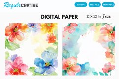 Watercolor Flower Digital Paper, Flower Background Product Image 1