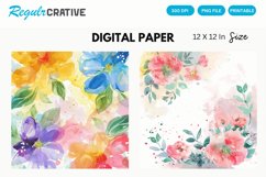 Watercolor Flower Digital Paper, Flower Background Product Image 1