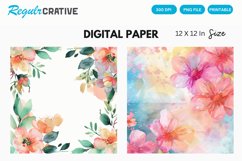 Watercolor Flower Digital Paper, Flower Background Product Image 1