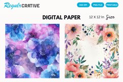 Watercolor Flower Digital Paper, Flower Background Product Image 1