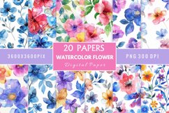 Watercolor Flower Digital Paper Bundle Product Image 1