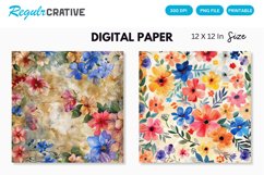 Watercolor Flower Medley Digital Paper , Flower Seamless PNG Product Image 1
