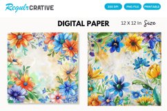 Watercolor Flower Medley Digital Paper , Flower Seamless PNG Product Image 1