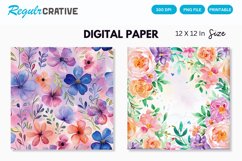 Watercolor Flower Medley Digital Paper , Flower Seamless PNG Product Image 1