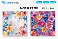 Watercolor Flower Medley Digital Paper , Flower Seamless PNG Product Image 1