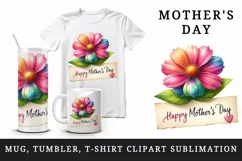 Watercolor flower vividly colored Happy Mother Day greeting quote print 20 oz tumbler skinny mug wrap clipart t-shirt sublimation printable design